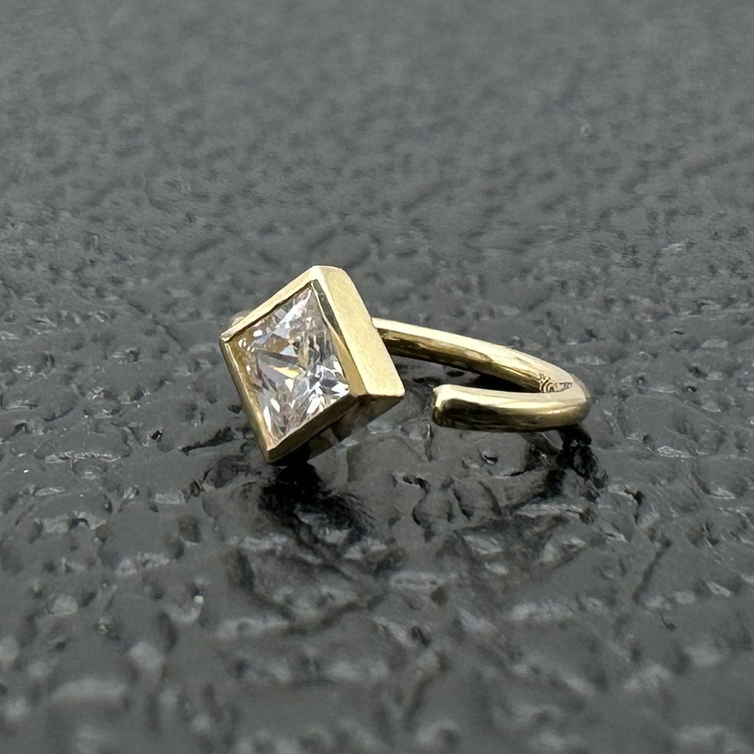 14k CZ Princess Cut Bezel Nose Hoop 18G